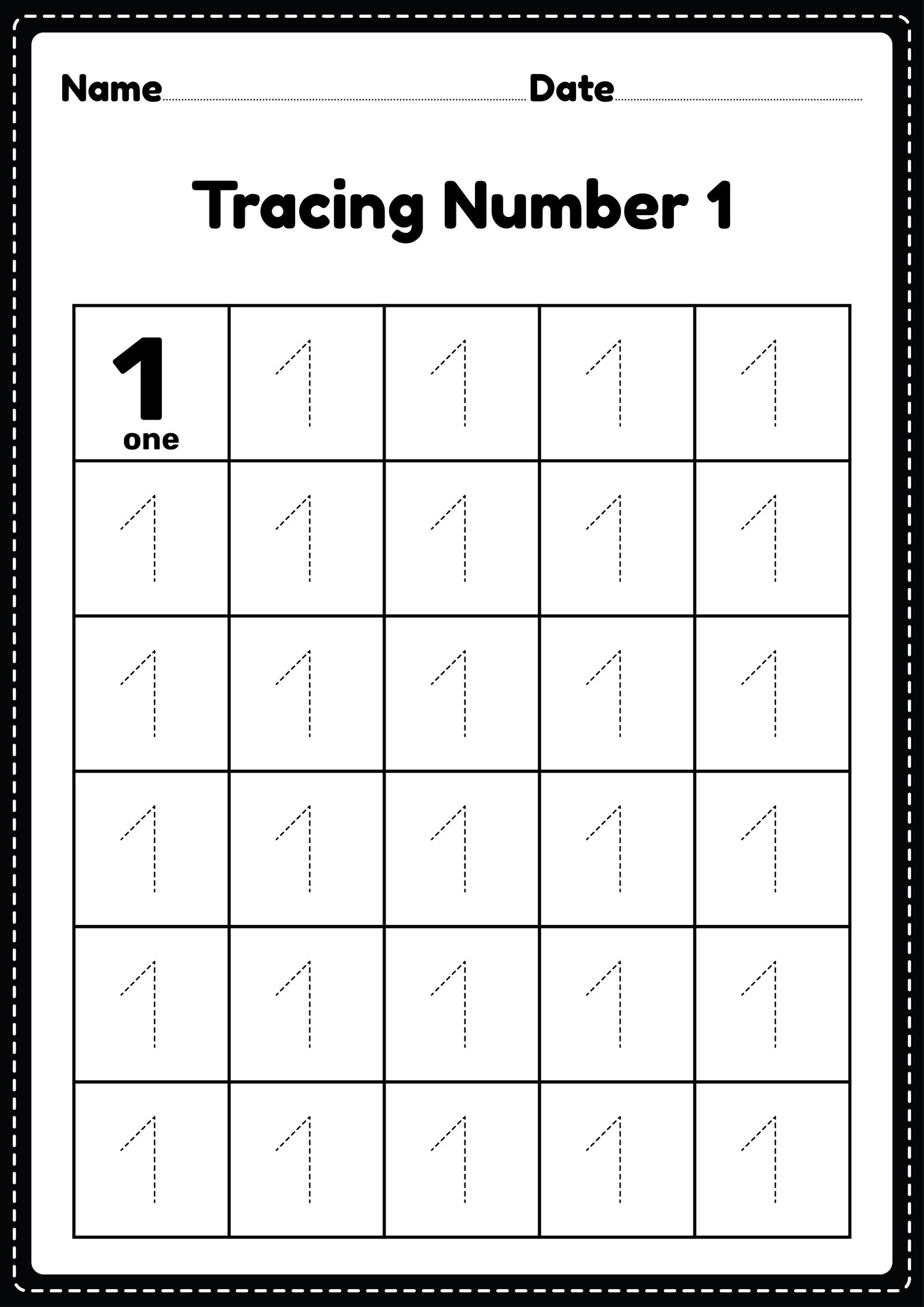 Tracing Number 1 Worksheet For Kindergarten And Preschool Kids Payhip