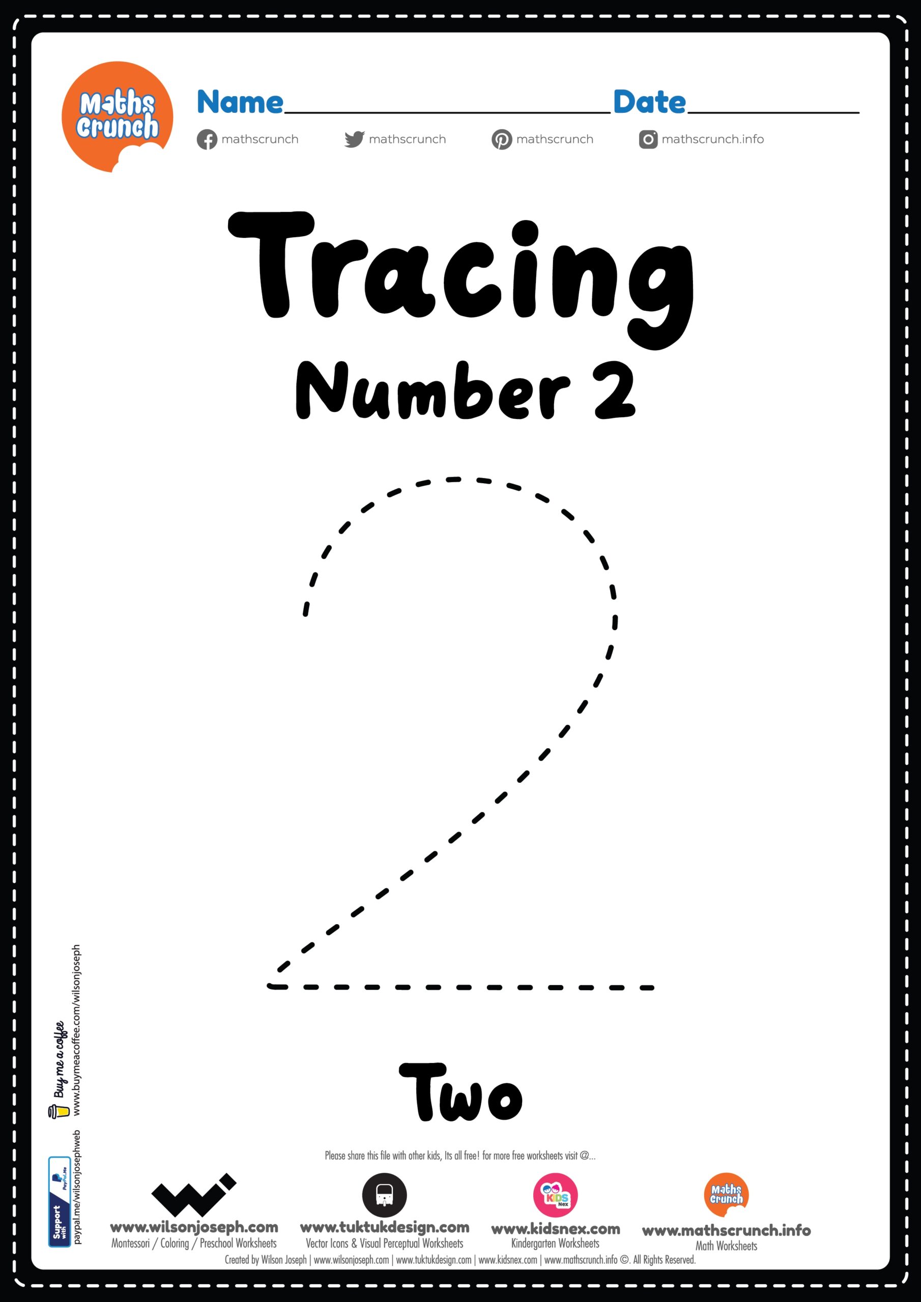 Number Two Tracing Worksheets