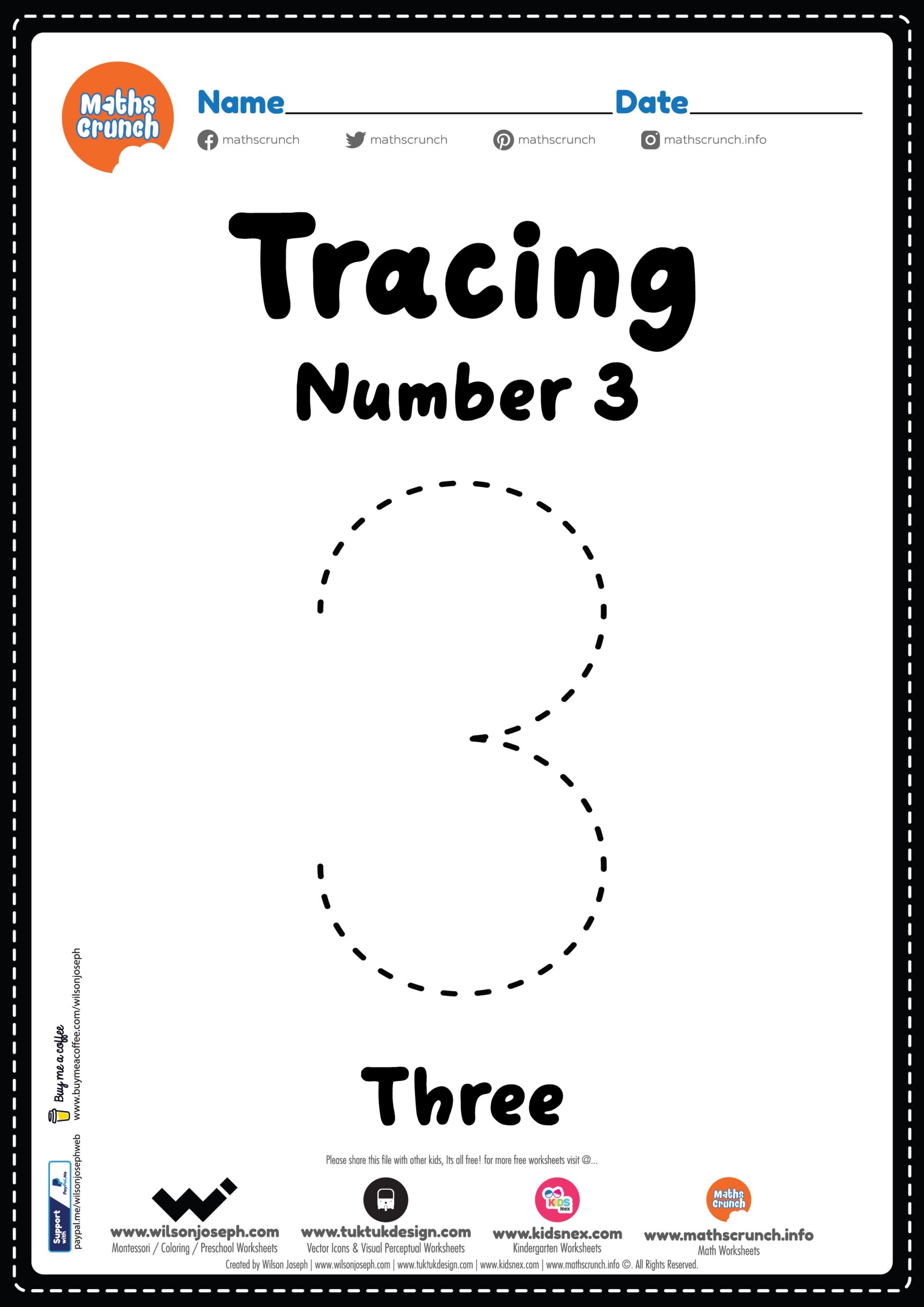Tracing Number 3 Worksheets