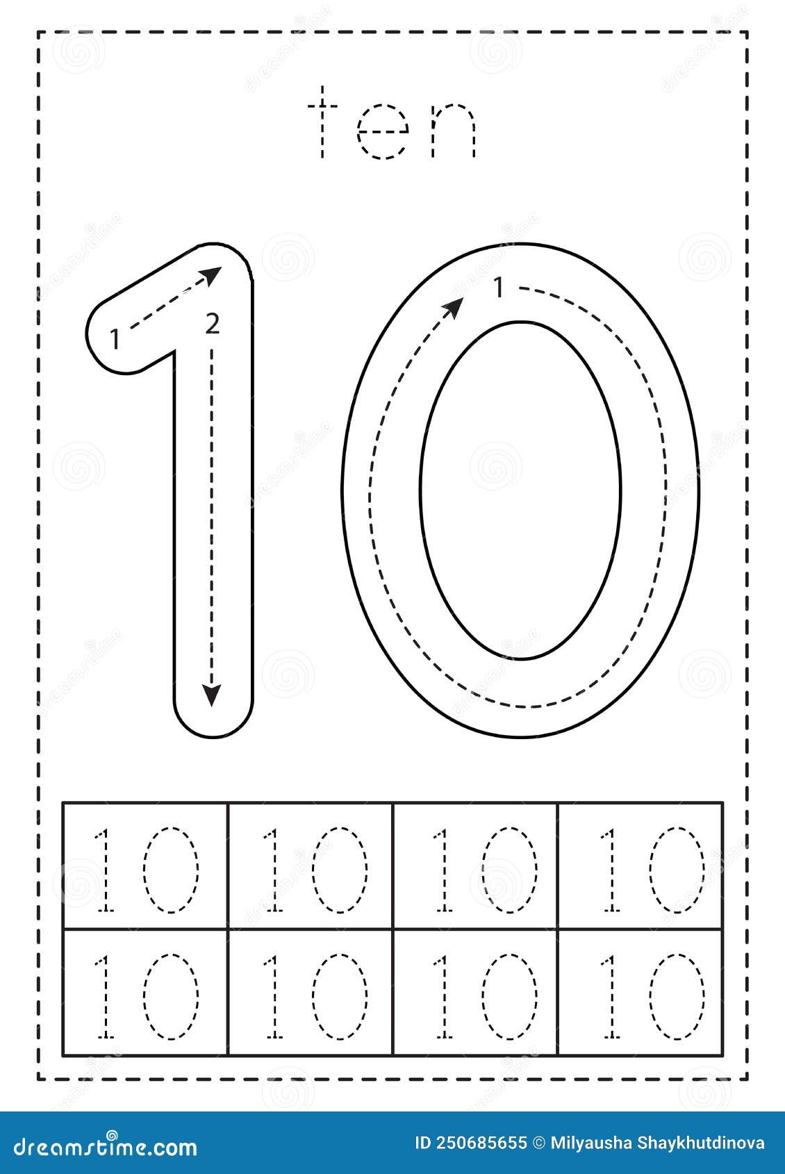 Tracing Number Ten Preschool Worksheet Black And White Stock Worksheets Library