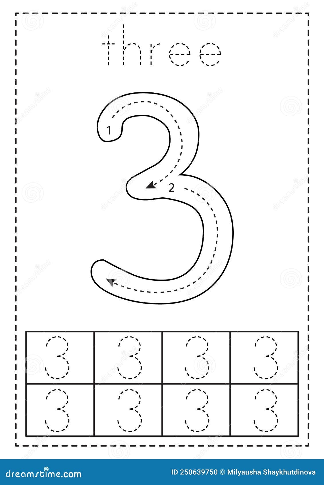 Tracing Number Three Preschool Worksheet Black And White Stock Worksheets Library