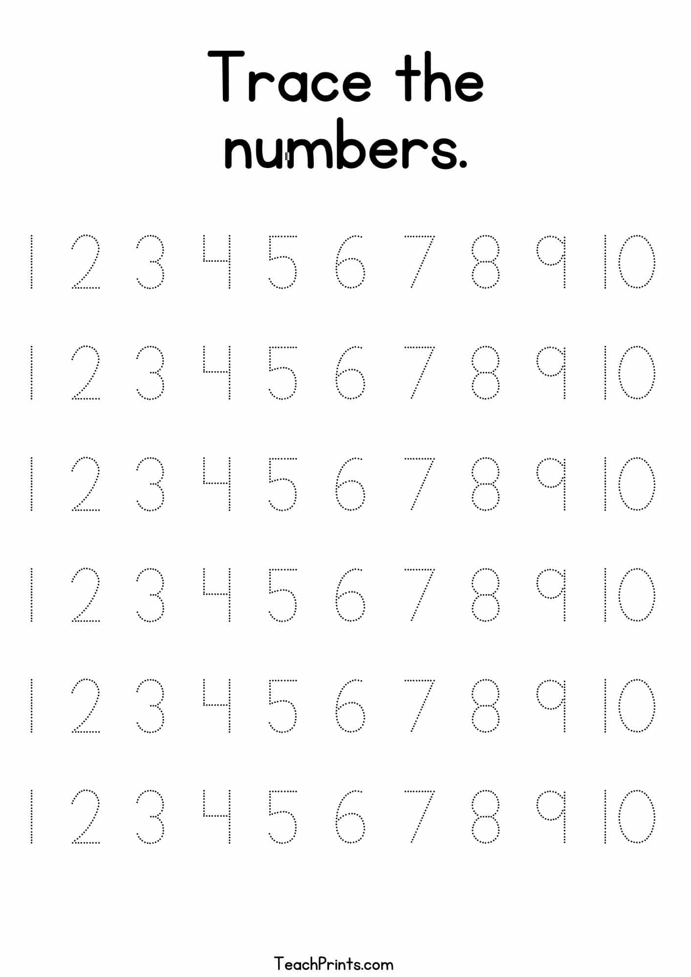 Numbers 1-10 Tracing Worksheets