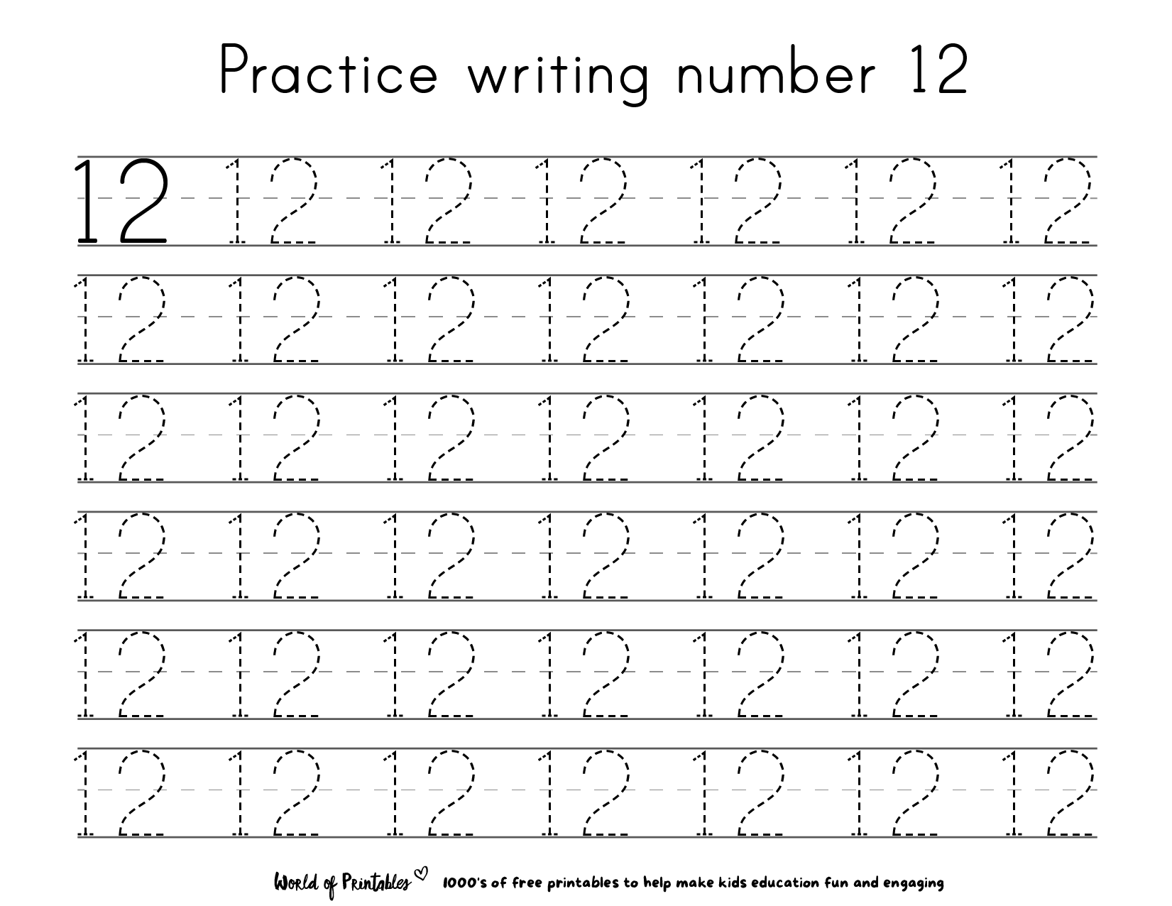 number 12 tracing worksheet