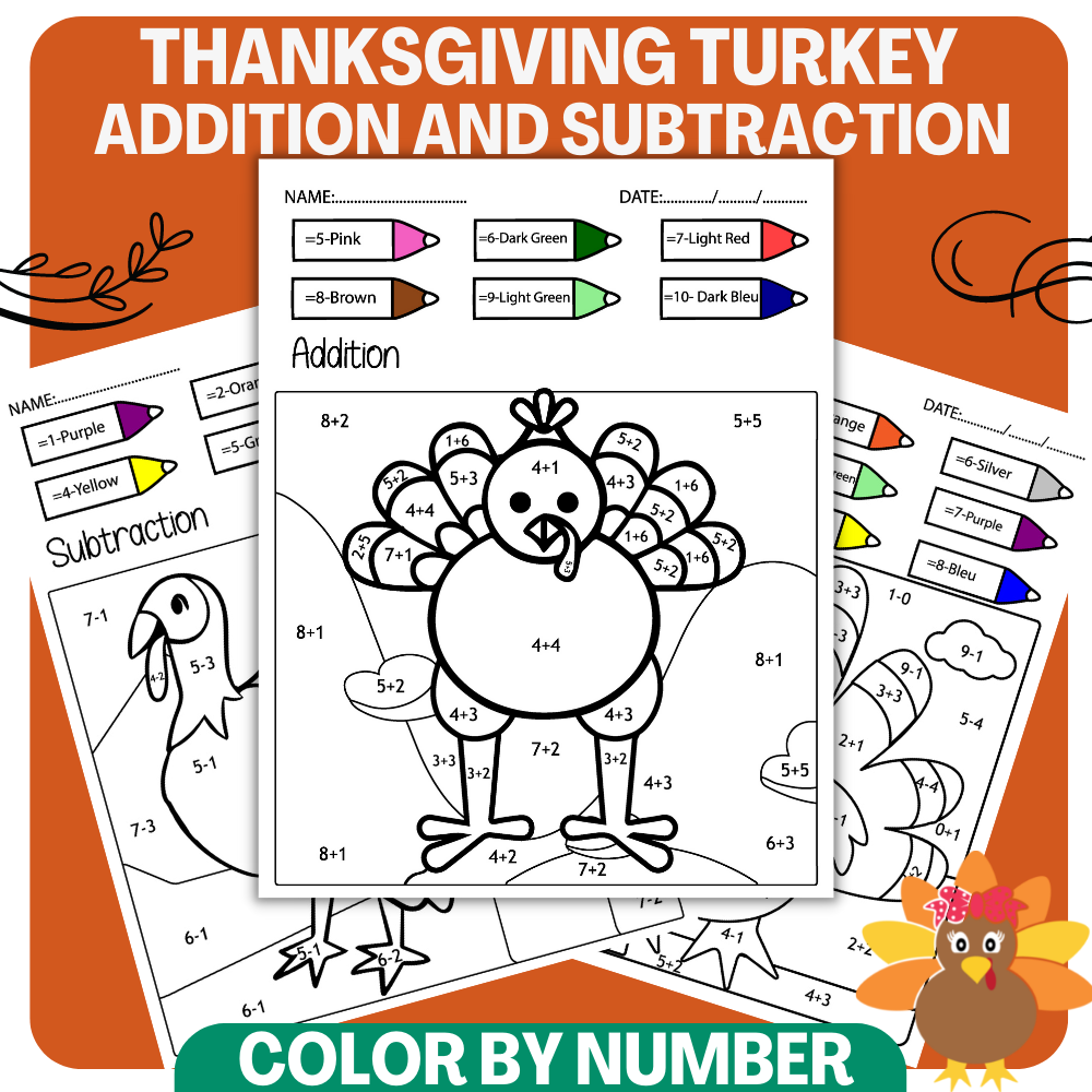 Thanksgiving Math Coloring Worksheets