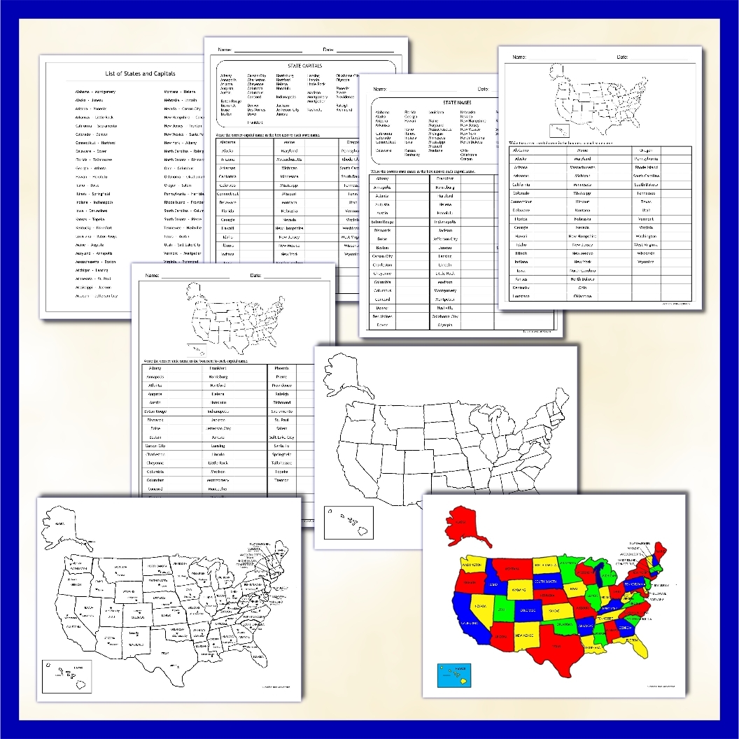 map of united states with capitals worksheet