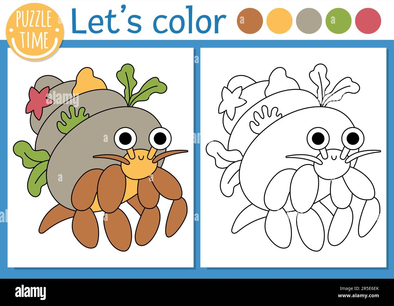 Under The Sea Coloring Page For Children With Hermit Crab Vector Ocean Life Outline Illustration With Cute Water Animal Color Book For Kids With Col Stock Vector Image Art Alamy