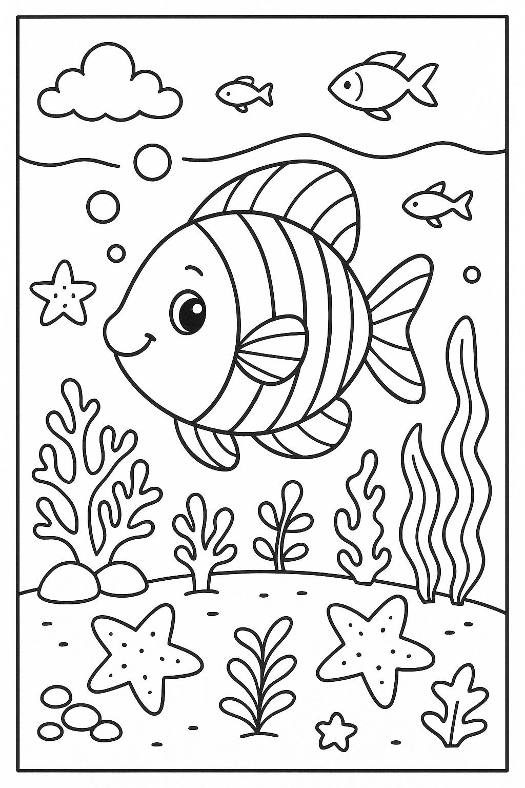 Under The Sea Coloring Page For Kids Cute Ocean Printable With Fish Coral And Sea Creatures Fun Preschool Classroom Activity Etsy