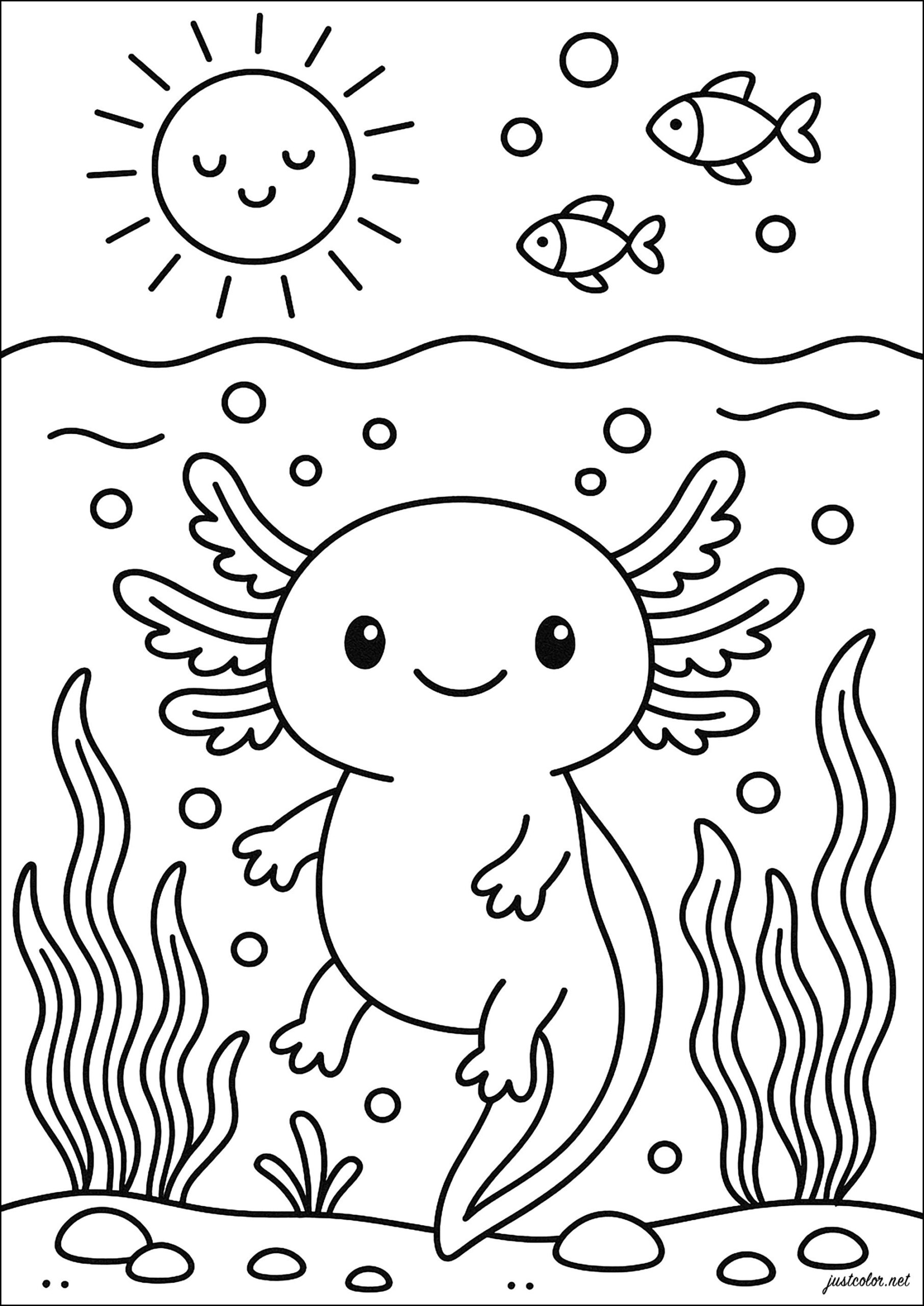 Cute Axolotl Coloring Page