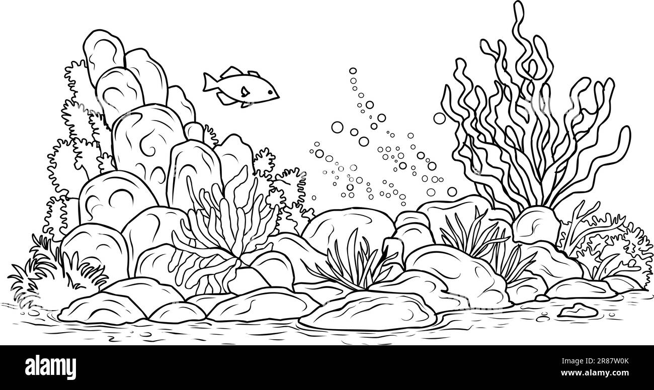 Underwater World Coloring Page Coloring Page Life In The Ocean With Algae Stock Vector Image Art Alamy