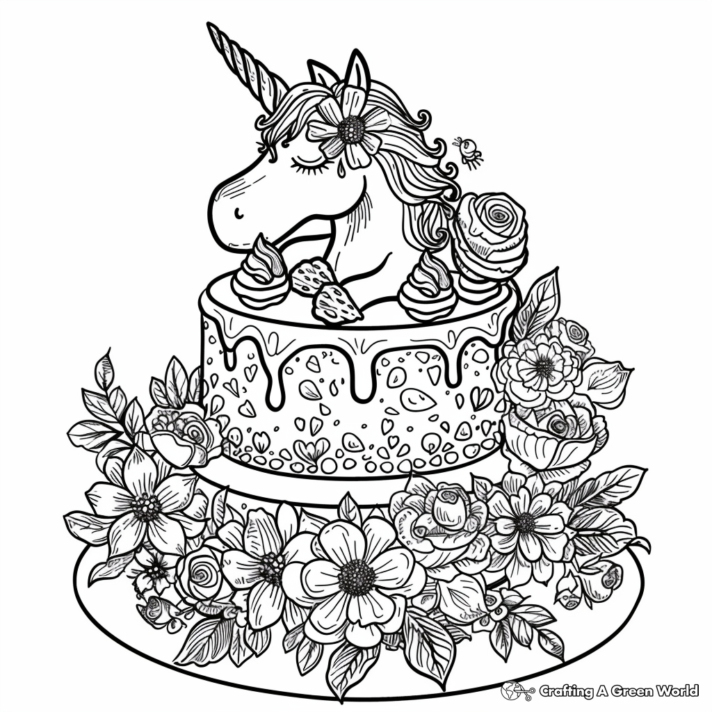 Unicorn Cake Coloring Pages Free Printable 