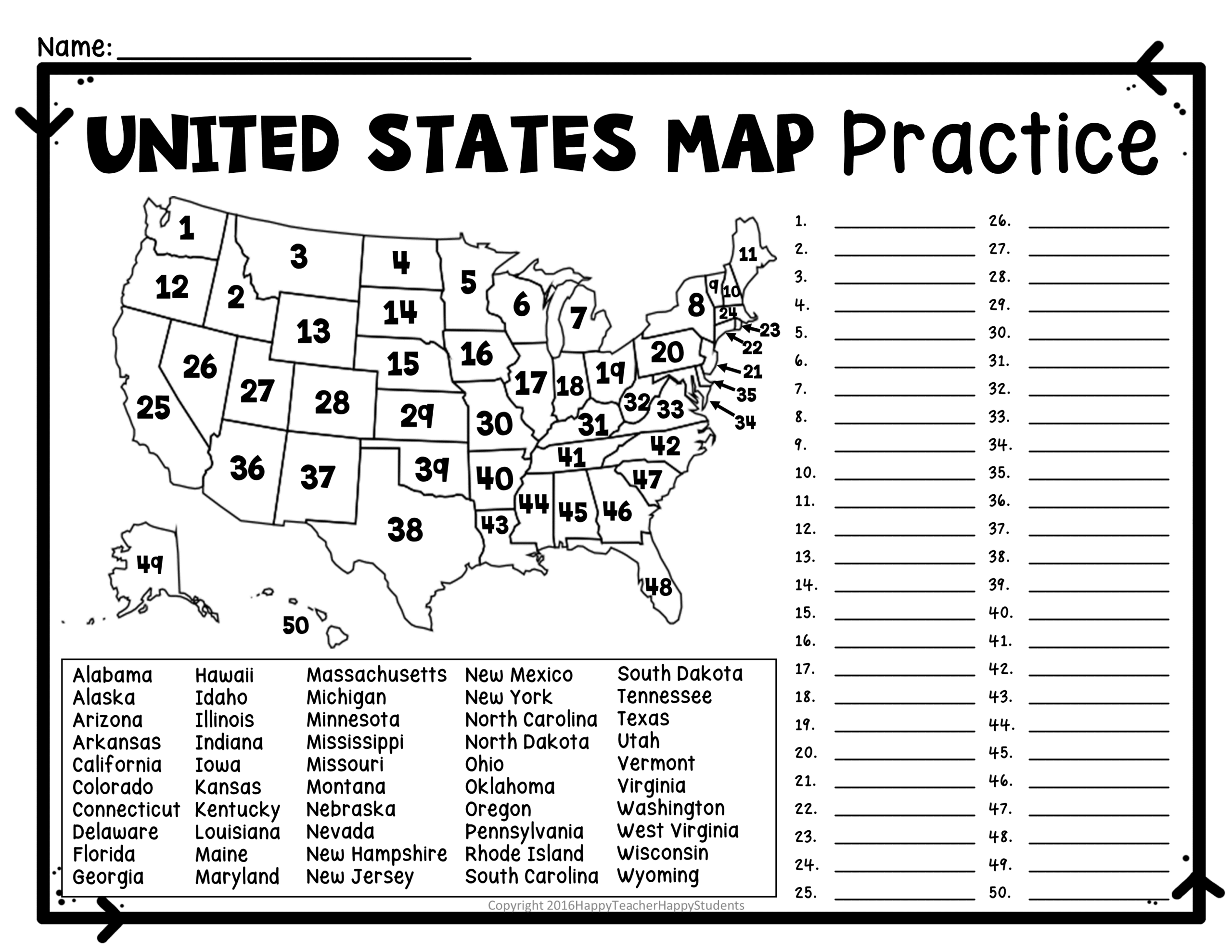 Map Of Usa Worksheet