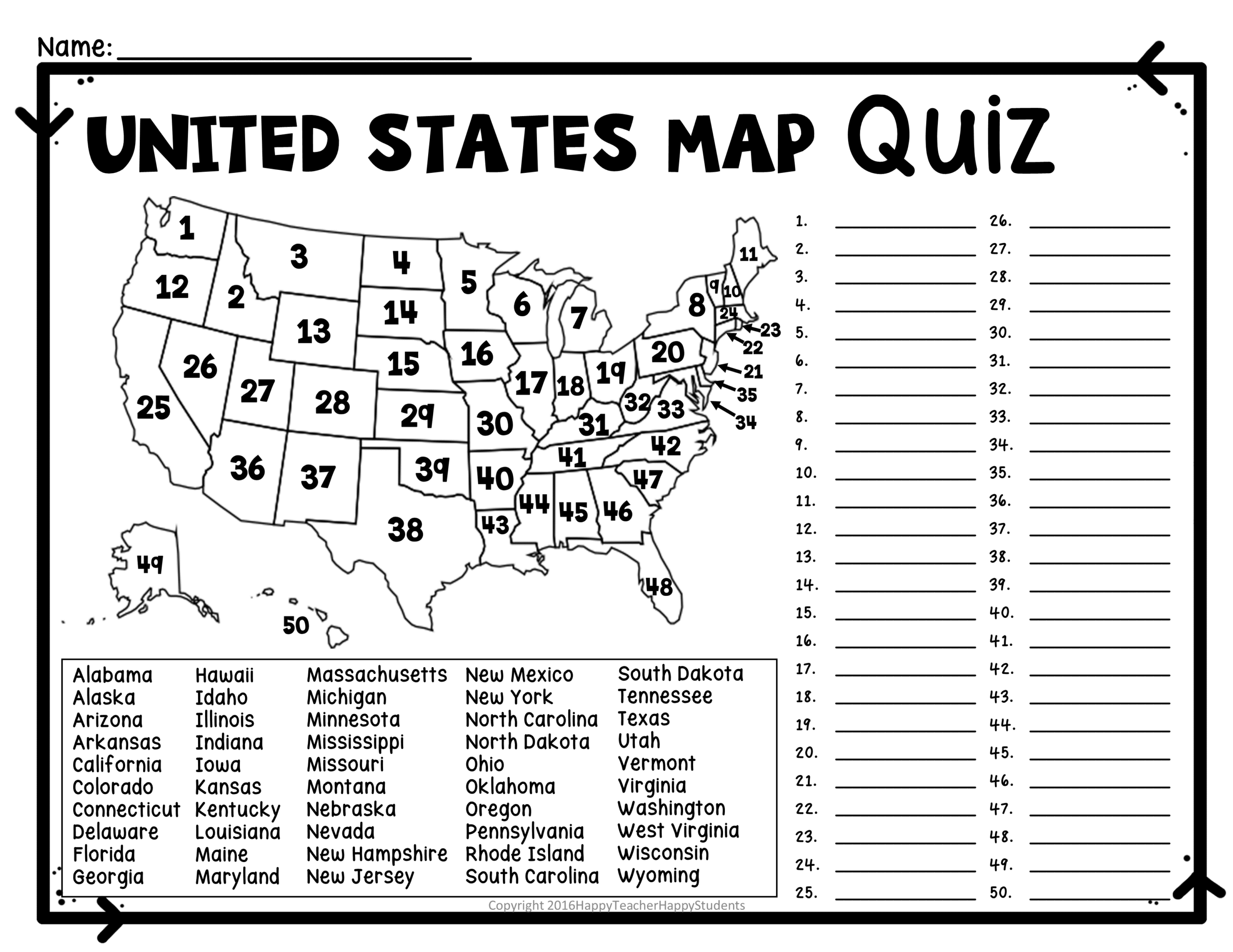 Map Of Us Worksheet