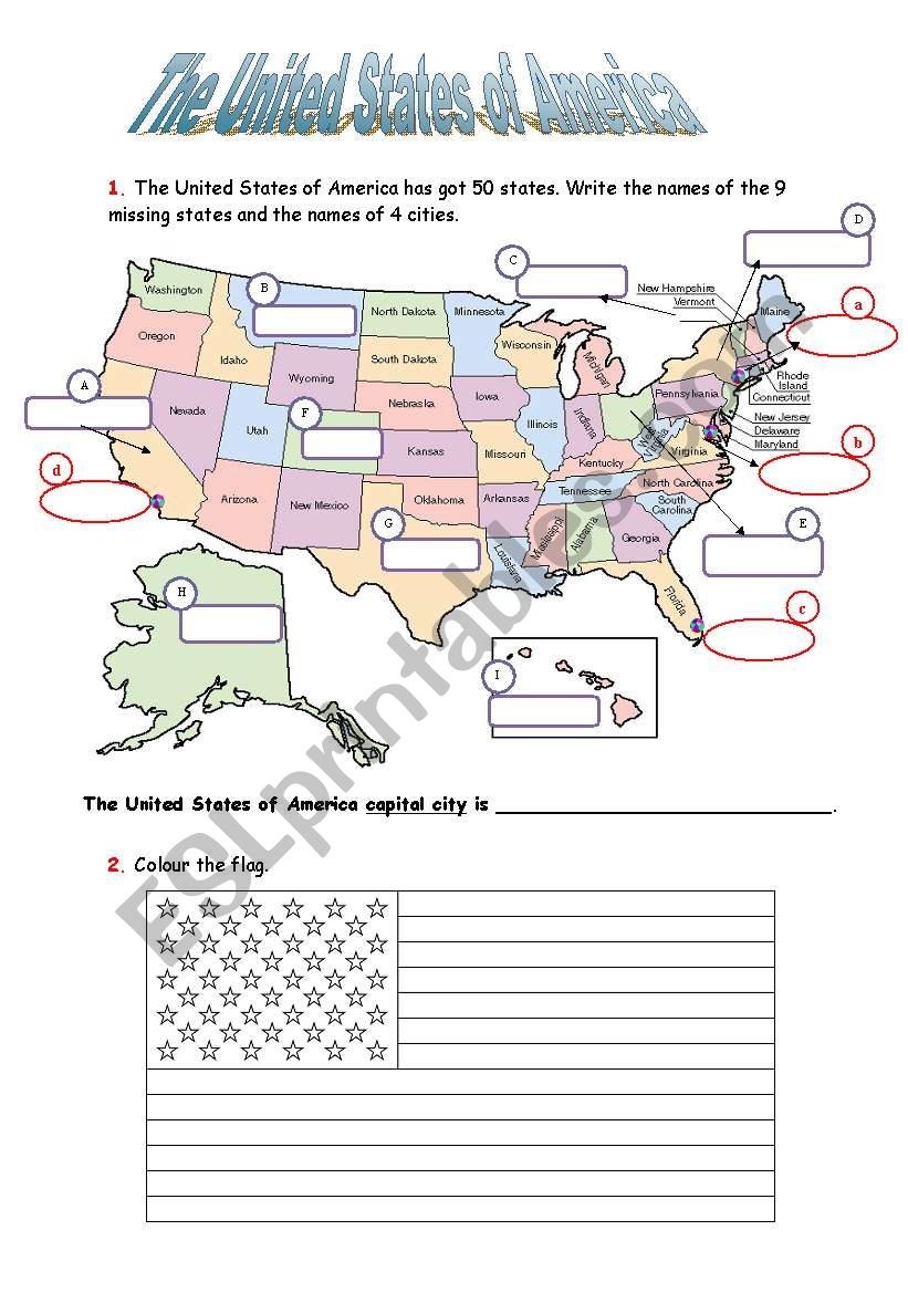 United States Of America ESL Worksheet By C B Worksheets Library