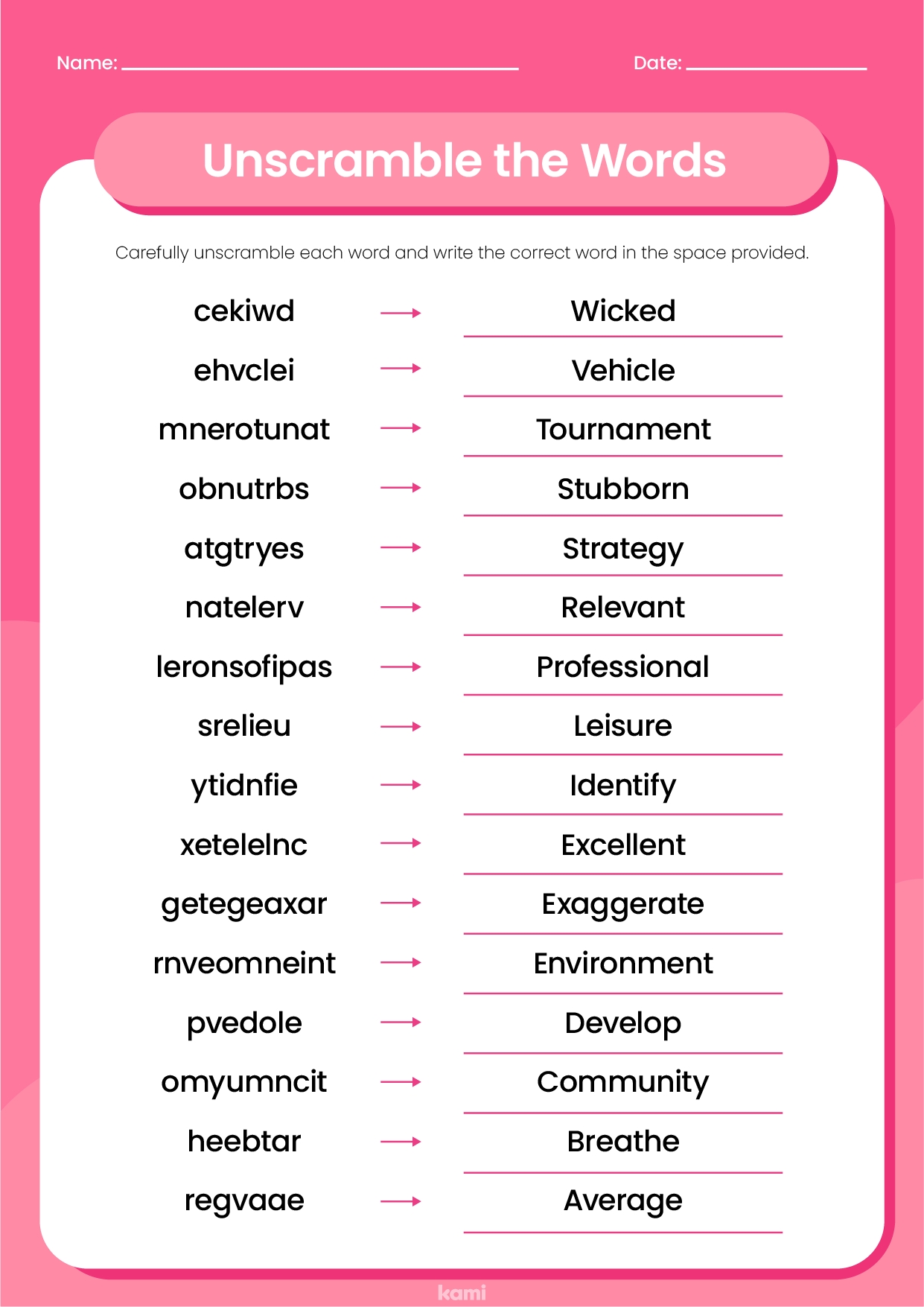 Unscramble The Words Worksheet Answer Key For Teachers Perfect Worksheets Library