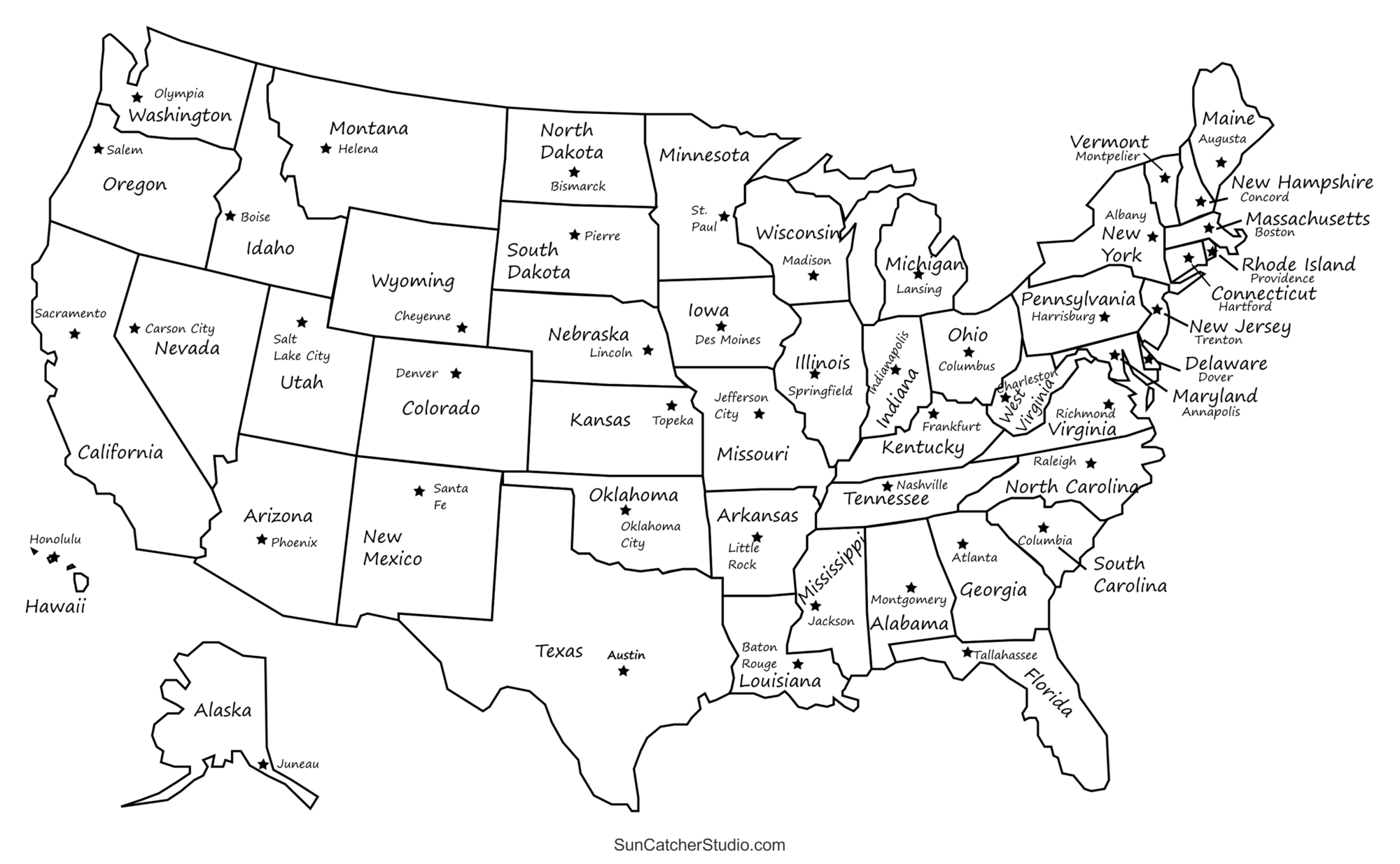US Map Capitals Wall Art PRINTABLE United States Map Print Usa Worksheets Library