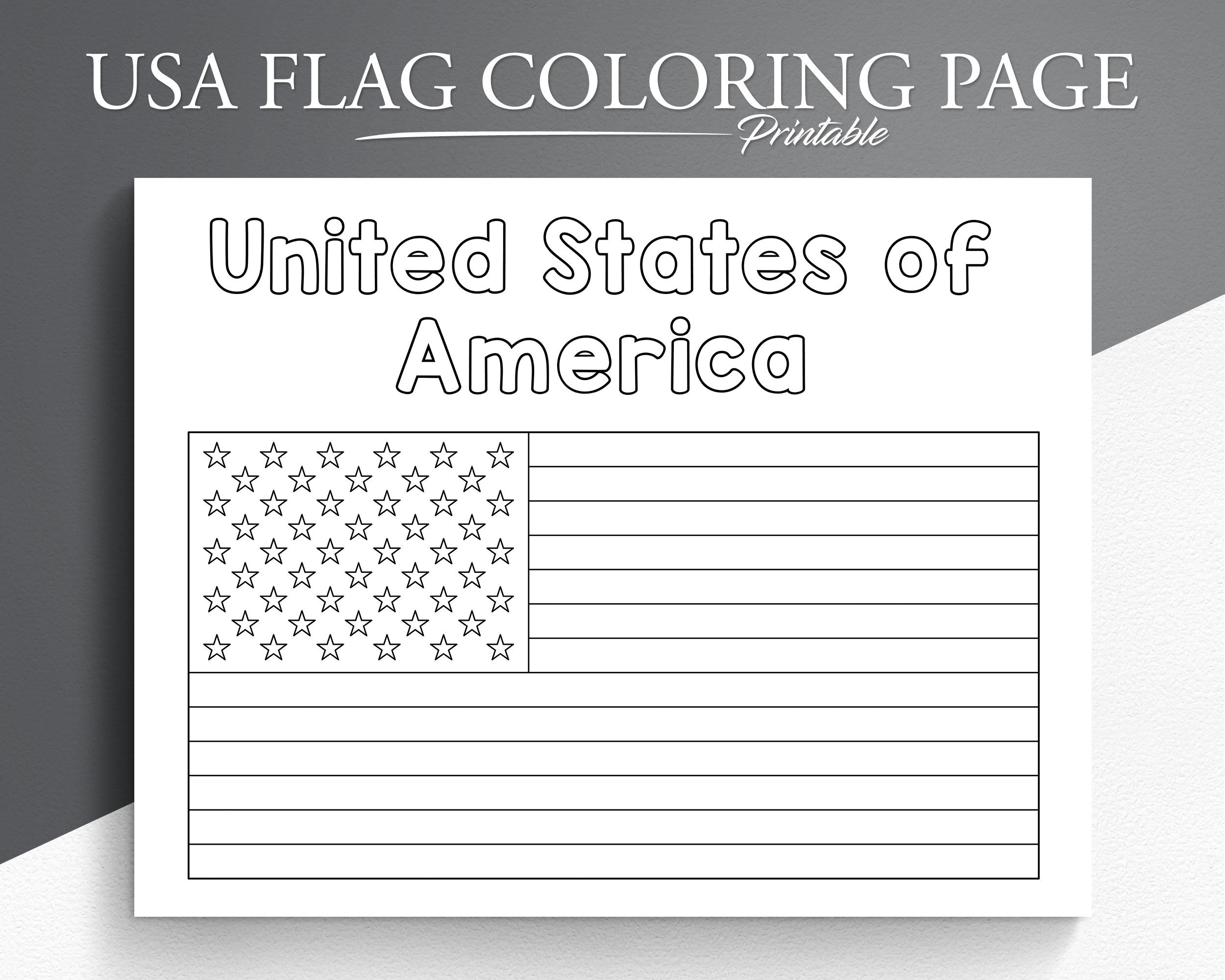 USA Flag Coloring Page Printable American Flag Activity PDF Etsy Denmark