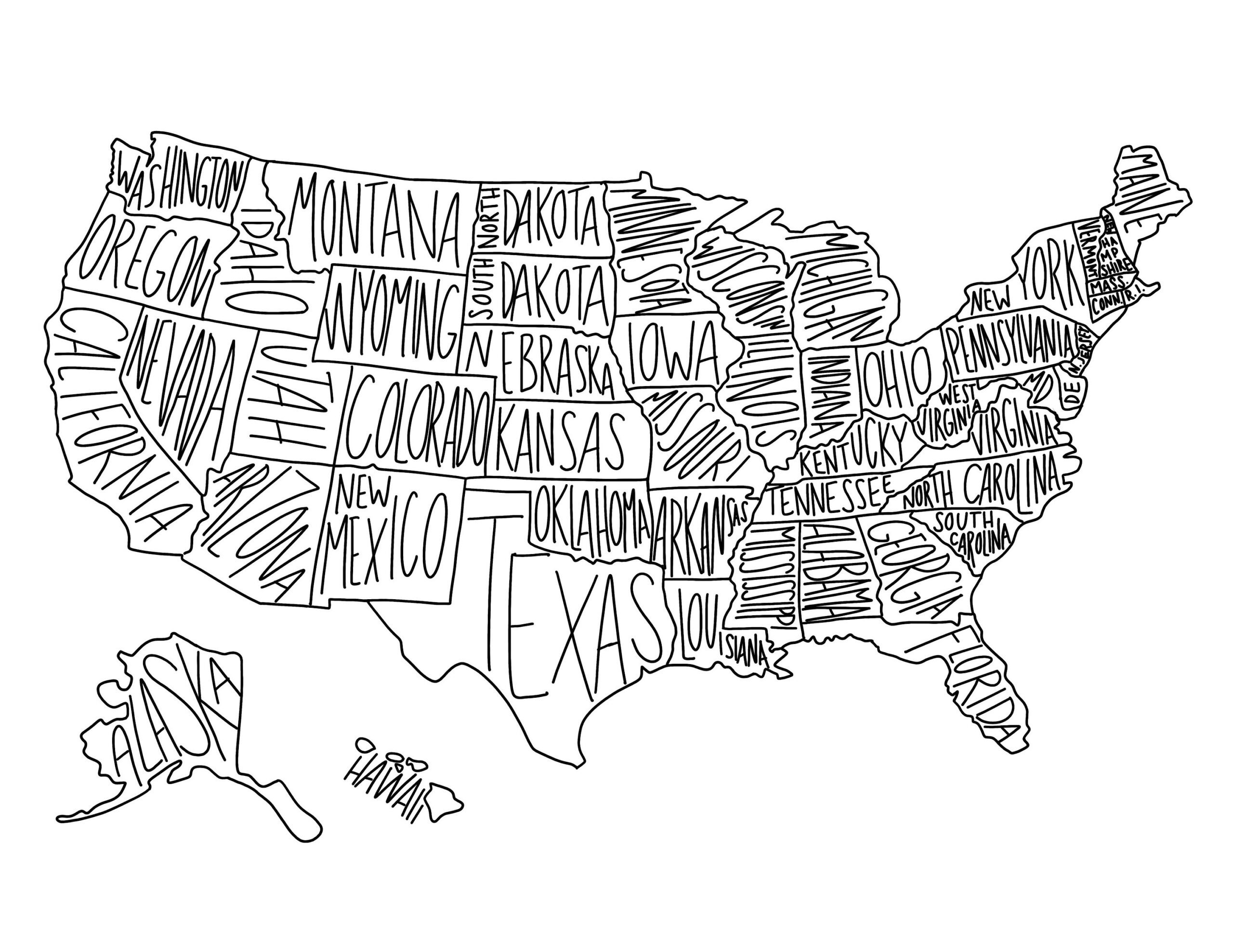 USA State Map Coloring Page United States Geography digital Download Etsy USA State Map Coloring Page United States Geography digital Download Etsy