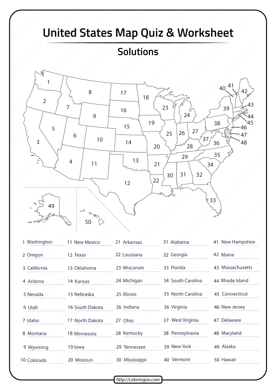 USA States And Capitals Printable Map Worksheet Worksheets Library