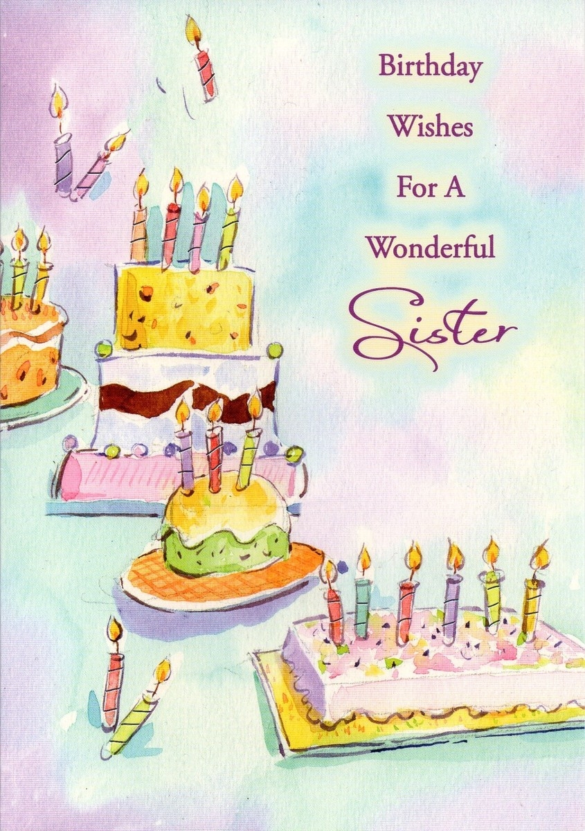 Vibrant HAPPY BIRTHDAY Card FOR SISTER Watercolor Cakes Designer Greetings EBay