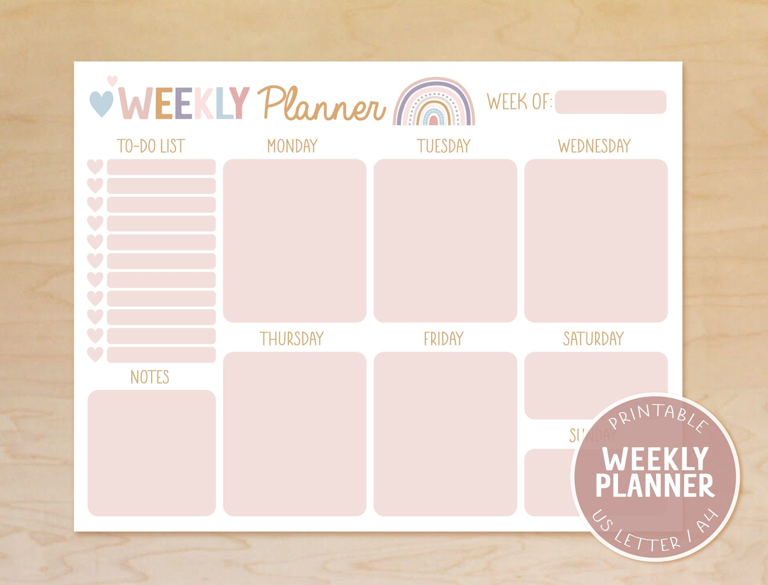 Weekly Planner Printable Cute Pink Rainbow Weekly Planner Weekly Schedule Weekly To do List Cute Organization A4 Planner 8 5x11 Etsy