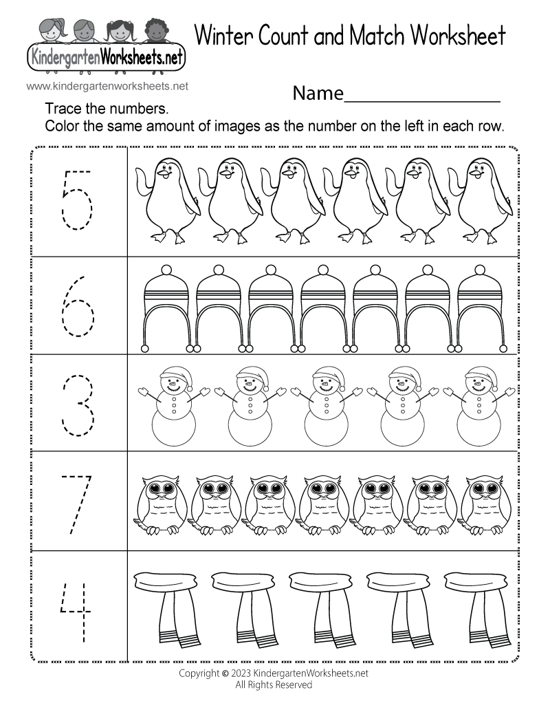 Winter Count And Match Worksheet Free Printable Digital PDF
