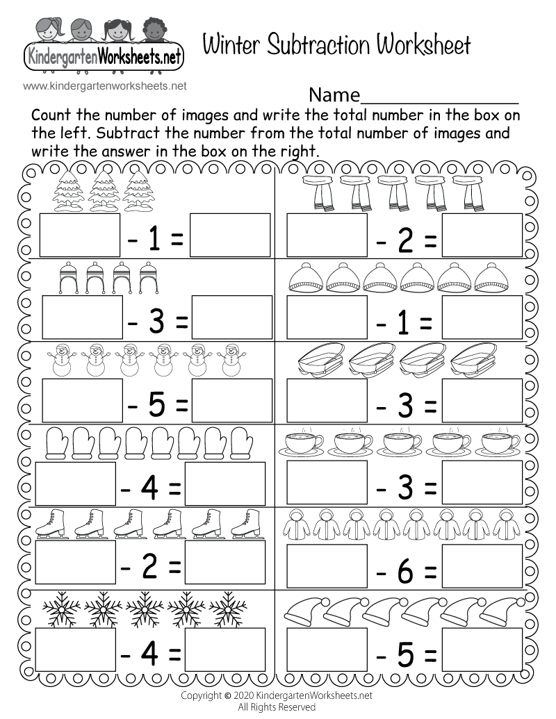 Winter Subtraction Worksheet Free Printable Digital PDF