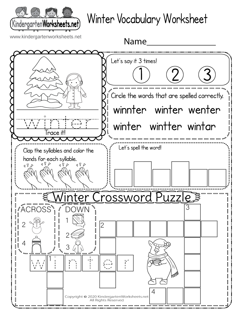 winter worksheets for kindergarten