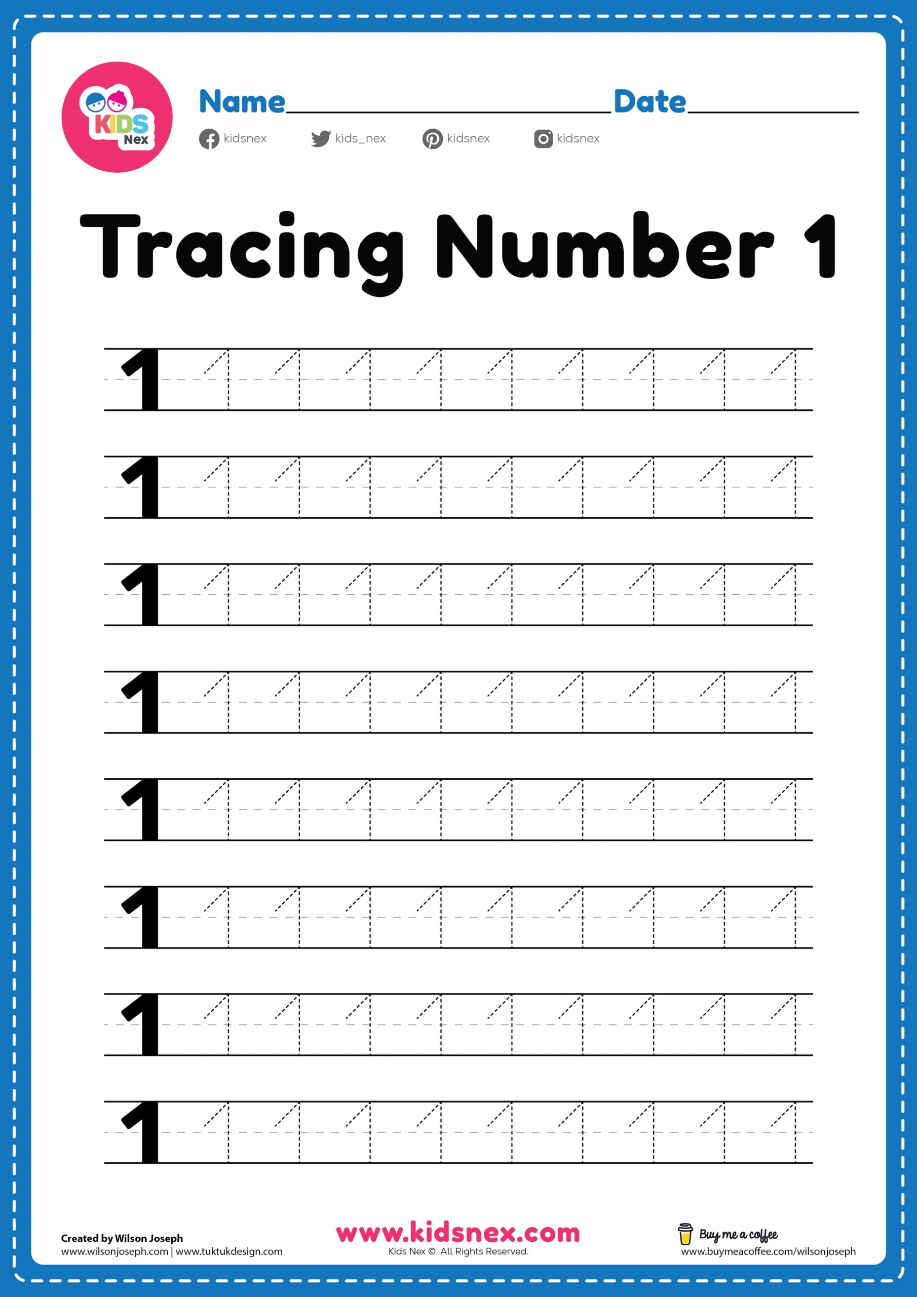 Number 1 Traceable Worksheets
