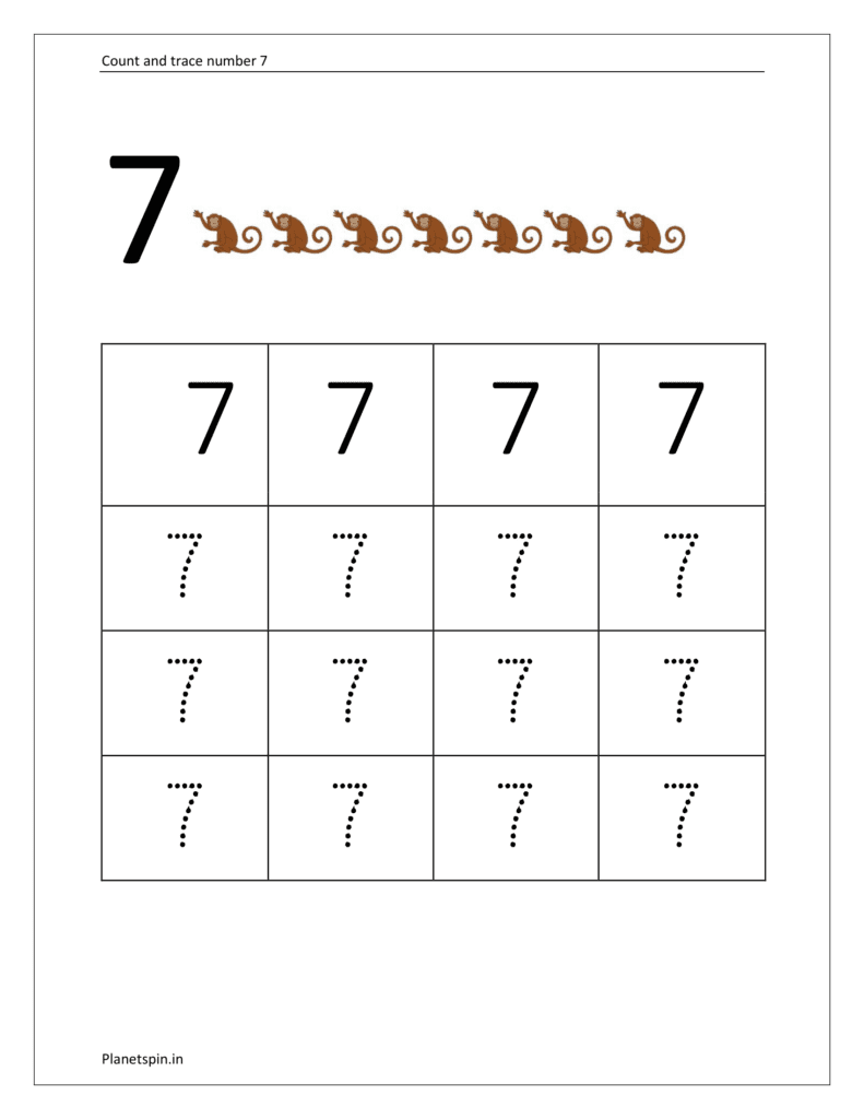 Worksheet On Number 7 For Tracing Planetspin in