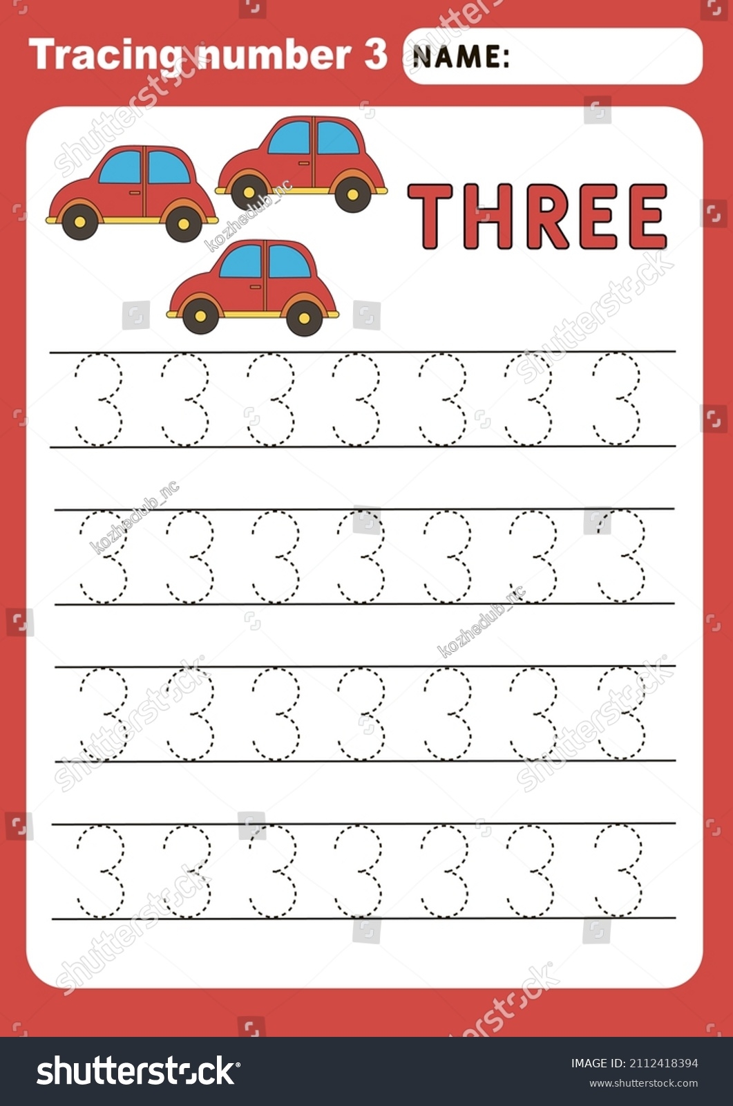 number 3 tracing worksheets