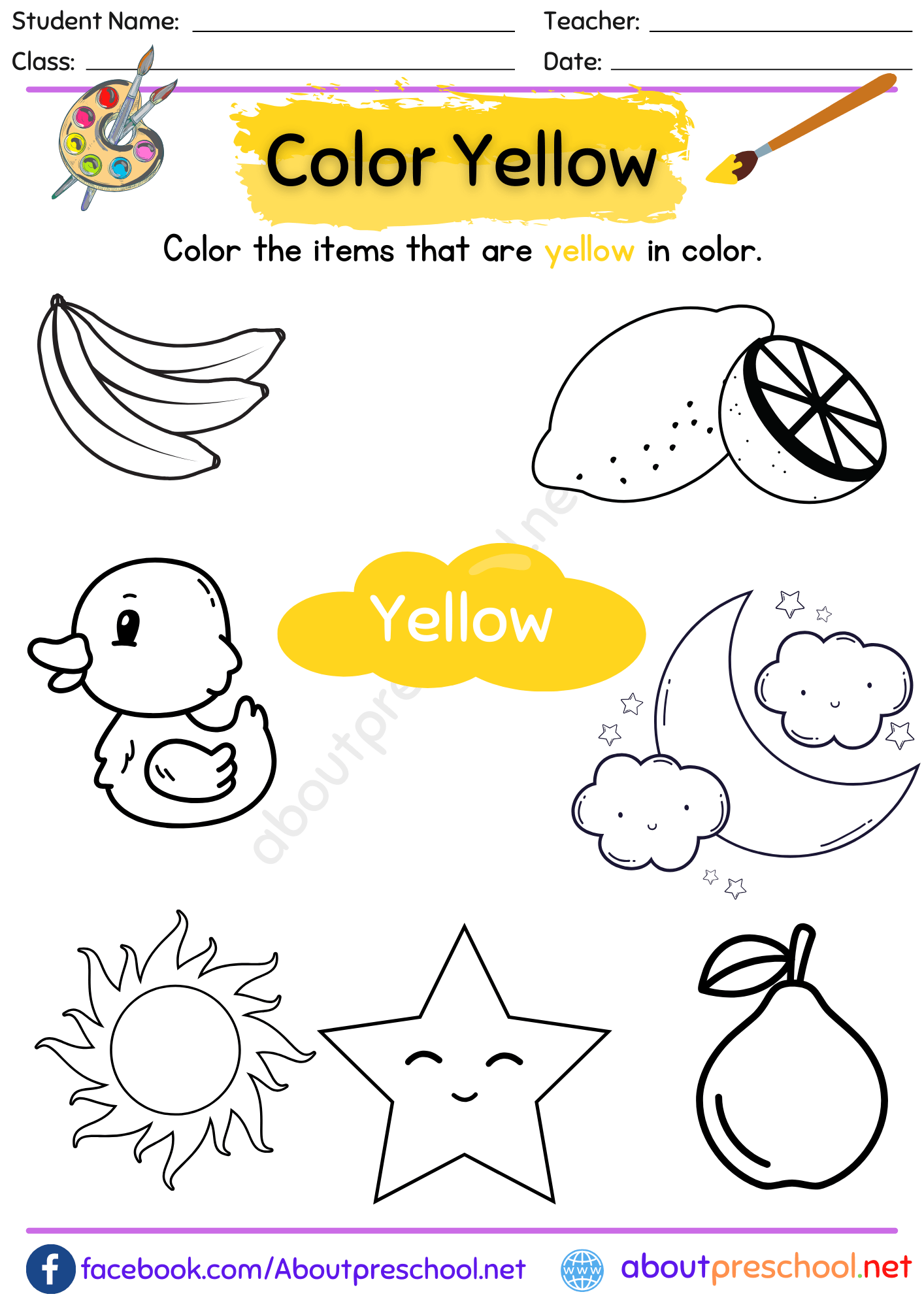 Color Yellow Worksheet For Preschool